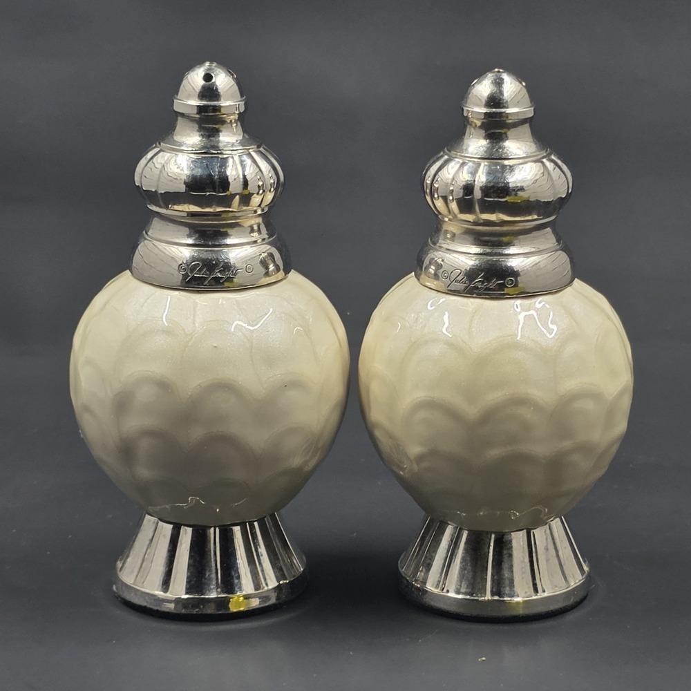 Julia Knight Salt and Pepper Shaker Peony Collection Mother of Pearl Enamel